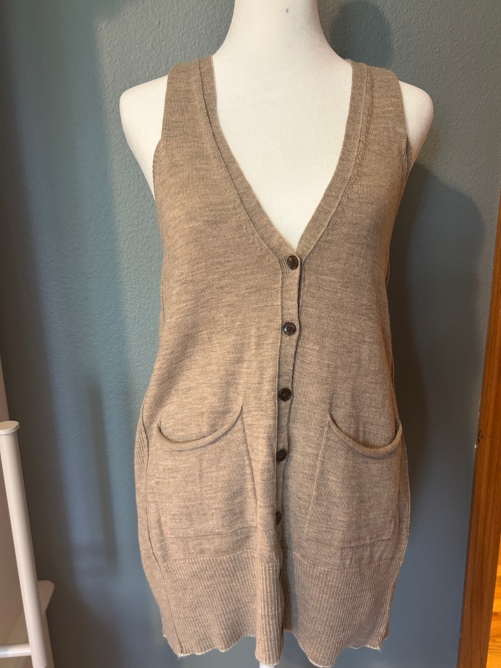 Banana Republic Taupe Sleeveless V-Neck Button Front Knit Vest